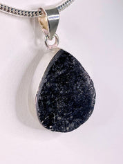 Natural Raw Black Tourmaline and Silver Pendant (F)
