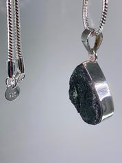 Natural Raw Black Tourmaline and Silver Pendant (F)