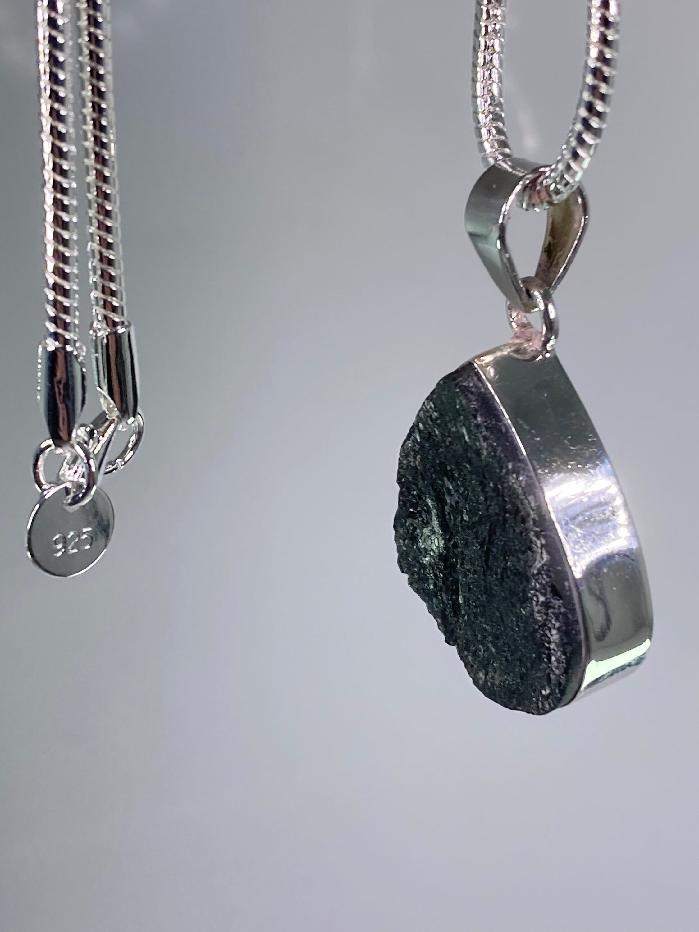 Natural Raw Black Tourmaline and Silver Pendant (F)