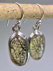 Black Rutilated Quartz and Silver Earrings