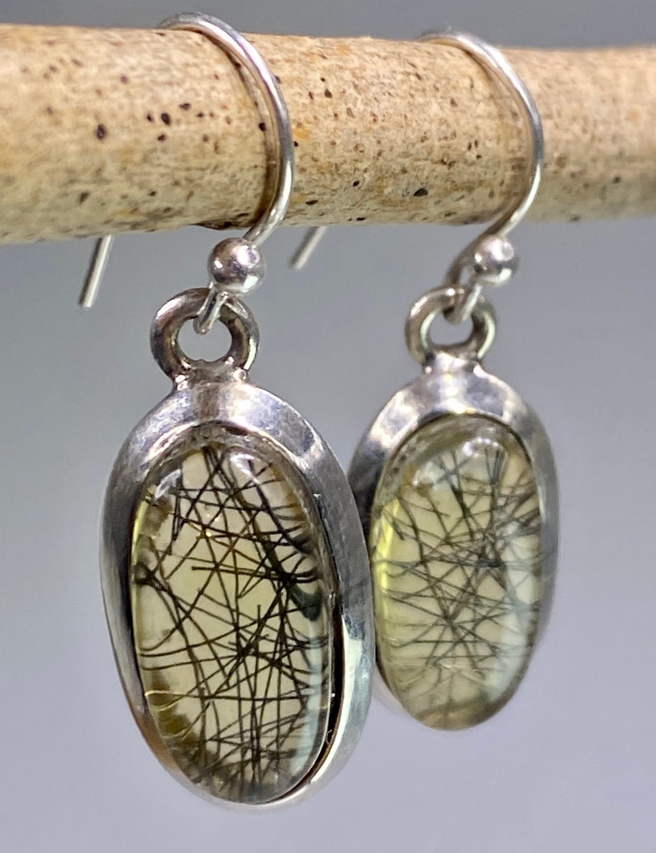 Black Rutilated Quartz and Silver Earrings