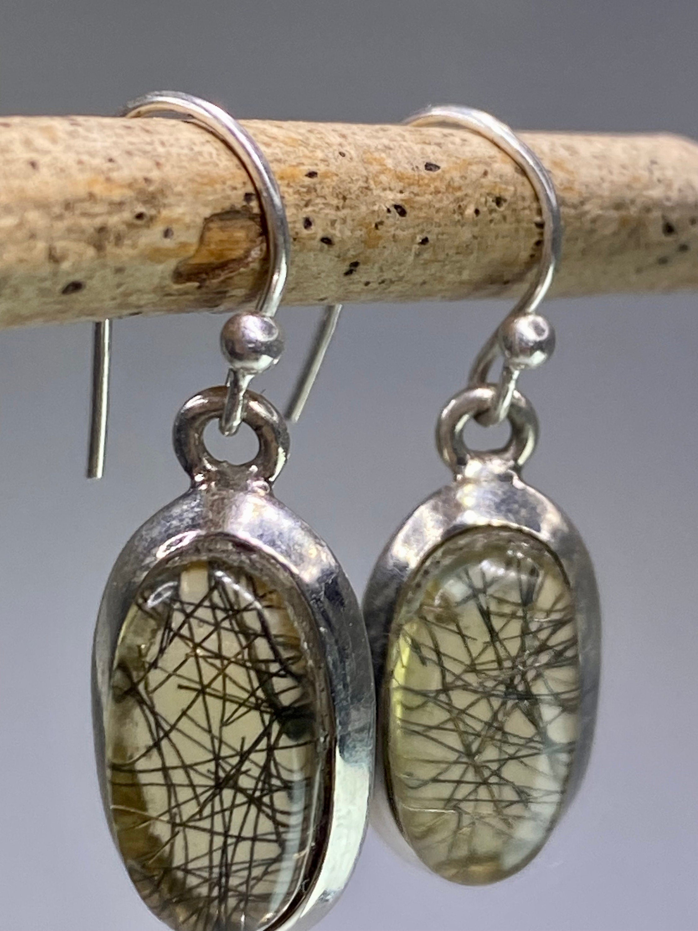 Black Rutilated Quartz and Silver Earrings