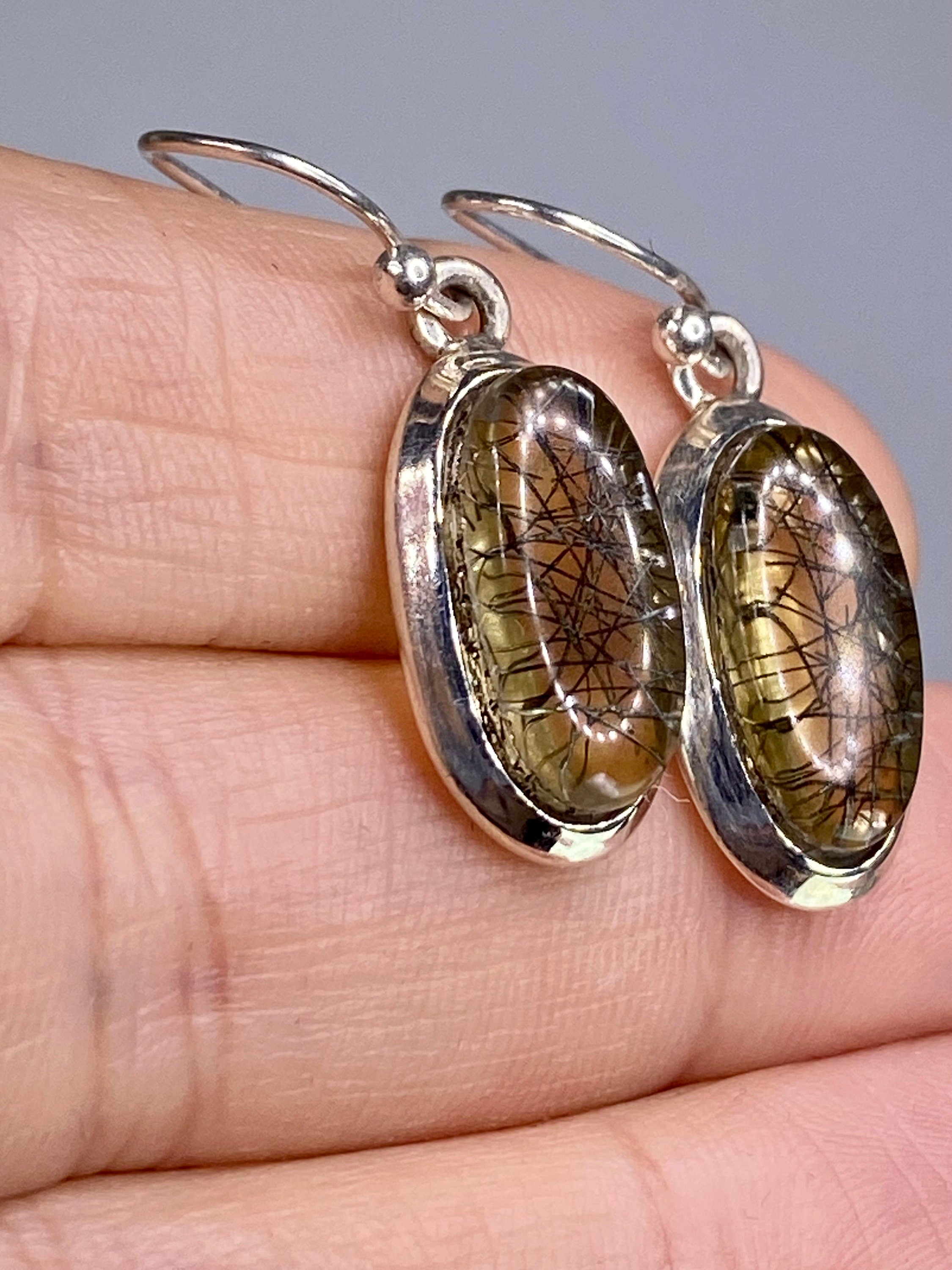 Black Rutilated Quartz and Silver Earrings