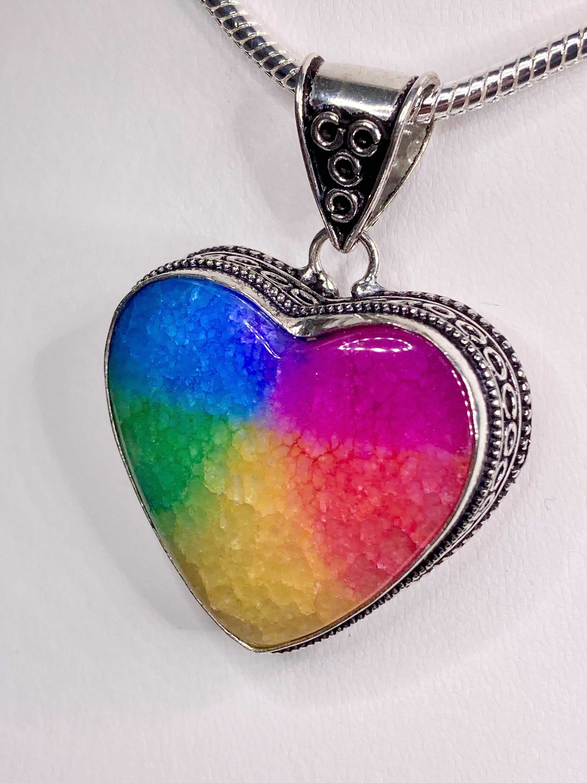 Rainbow Solar Quartz and Silver Pendant Including the Classic Snake Chain
