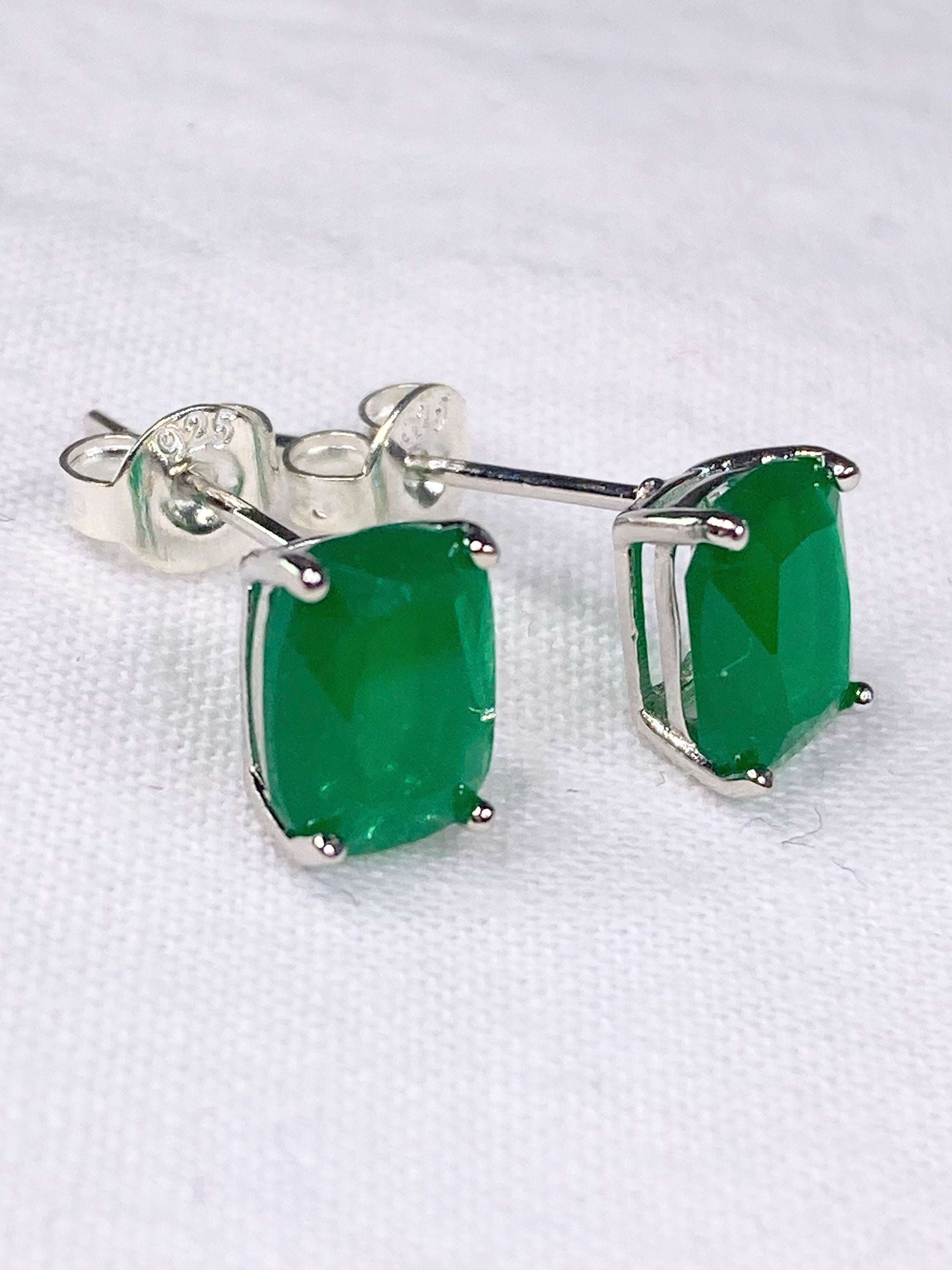 Raw Emerald and Silver Studs