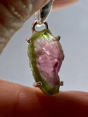 Watermelon Tourmaline Slice Silver pendant