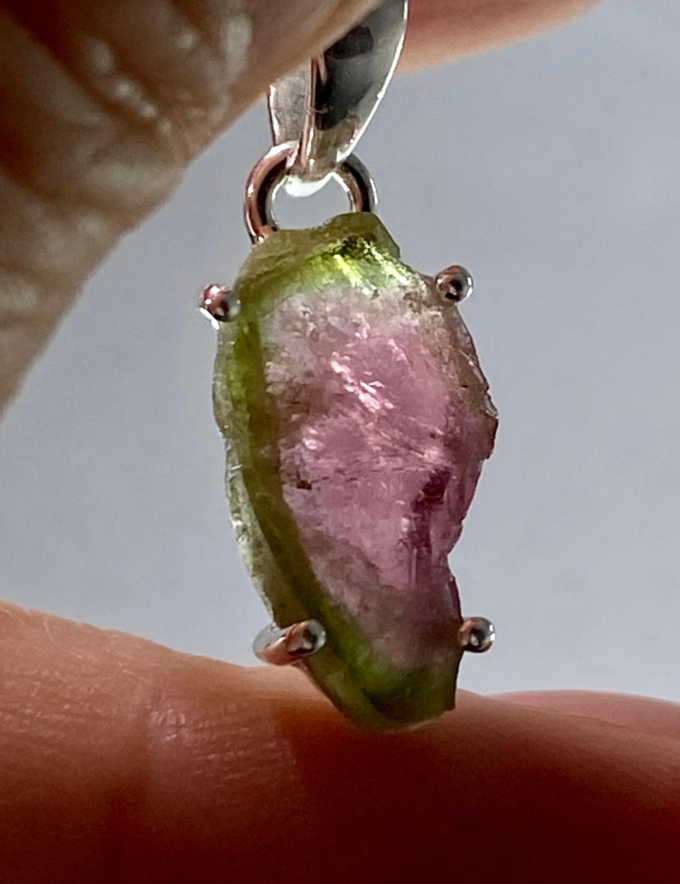 Watermelon Tourmaline Slice Silver pendant