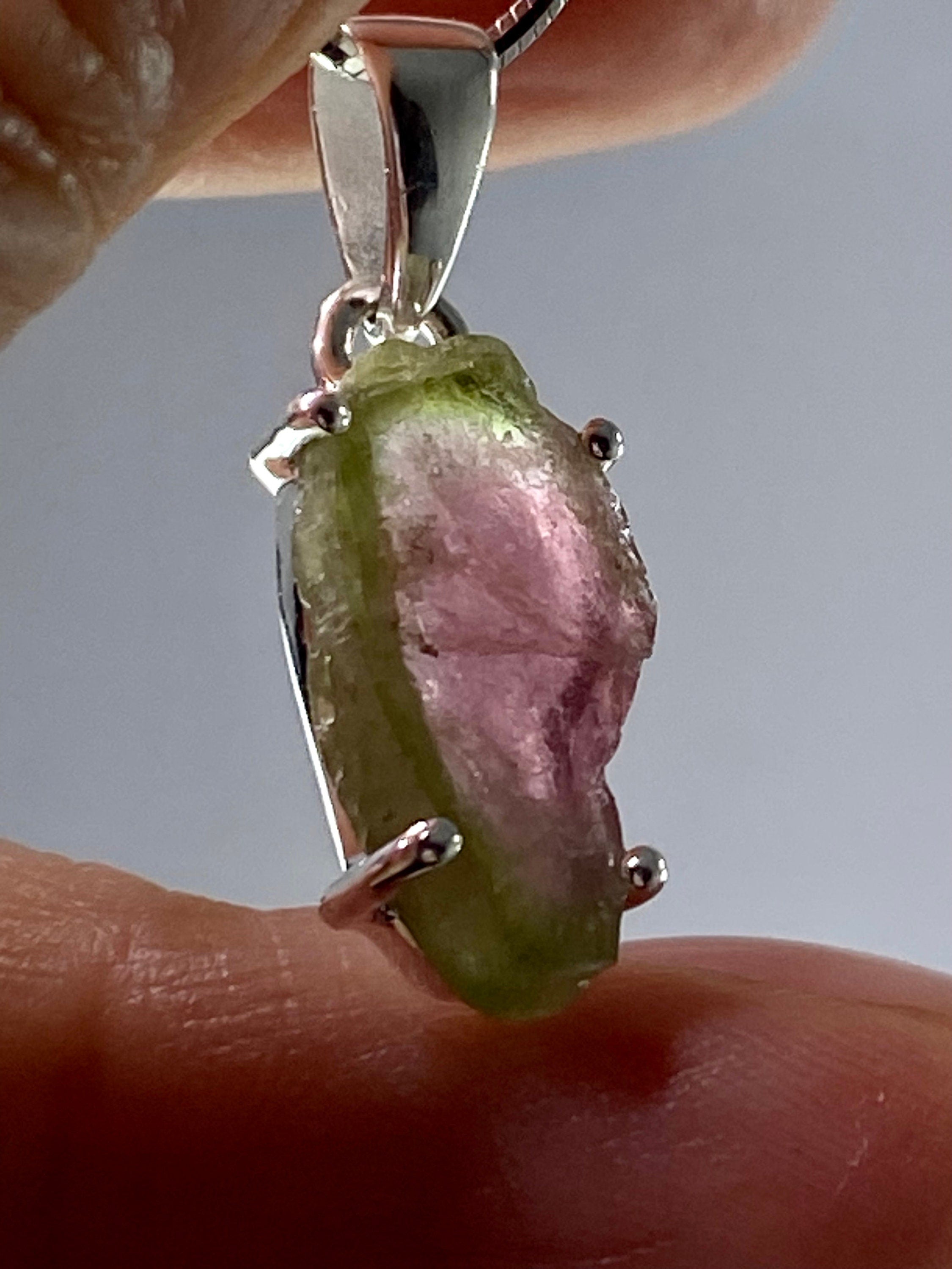 Watermelon Tourmaline Slice Silver pendant