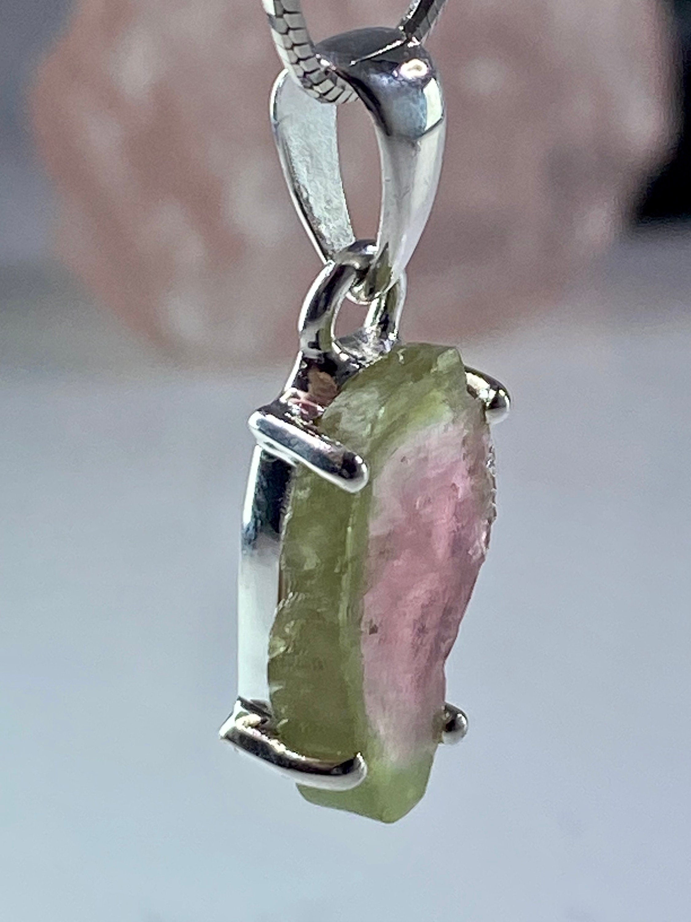 Watermelon Tourmaline Slice Silver pendant