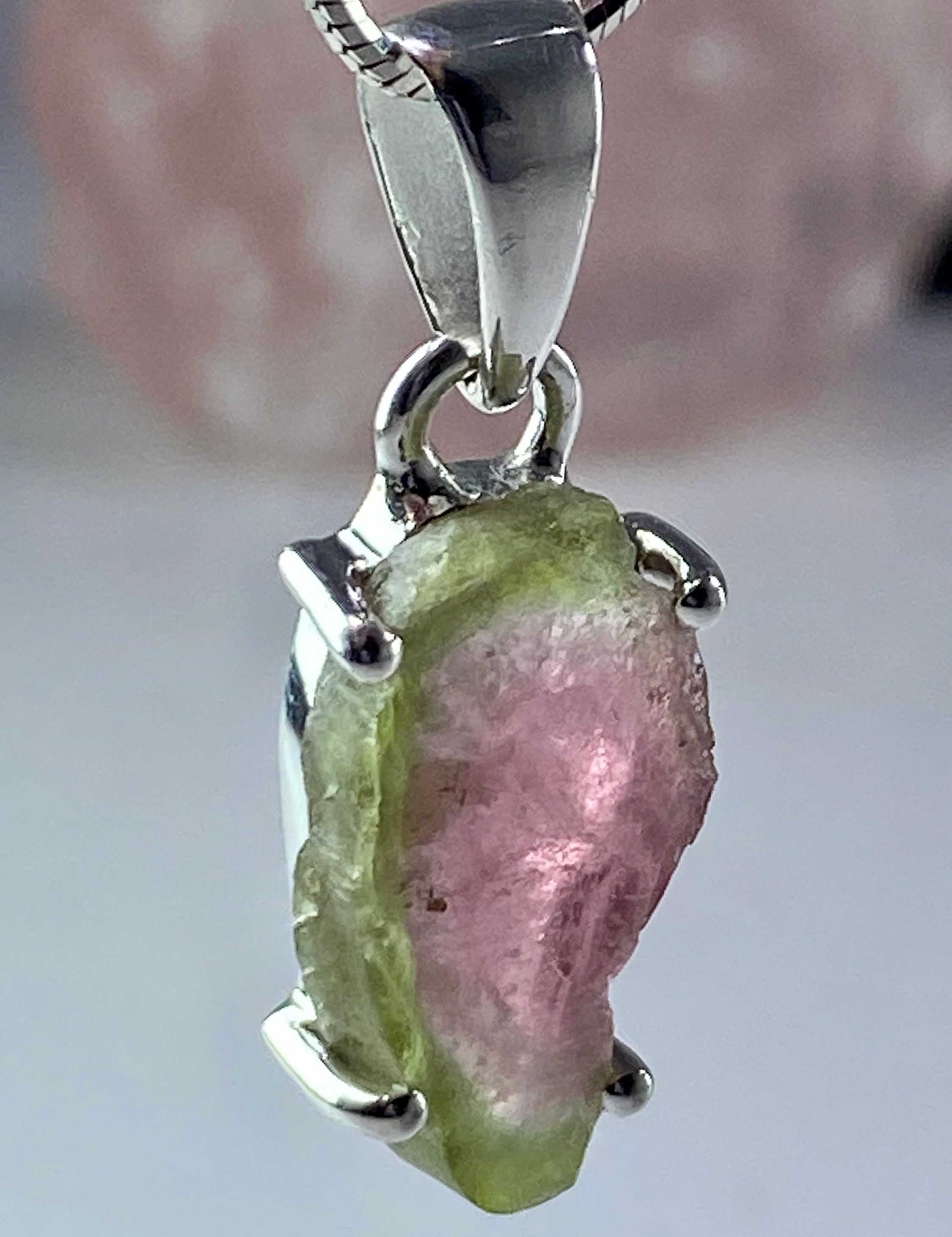 Watermelon Tourmaline Slice Silver pendant