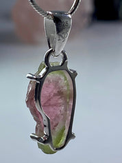 Watermelon Tourmaline Slice Silver pendant