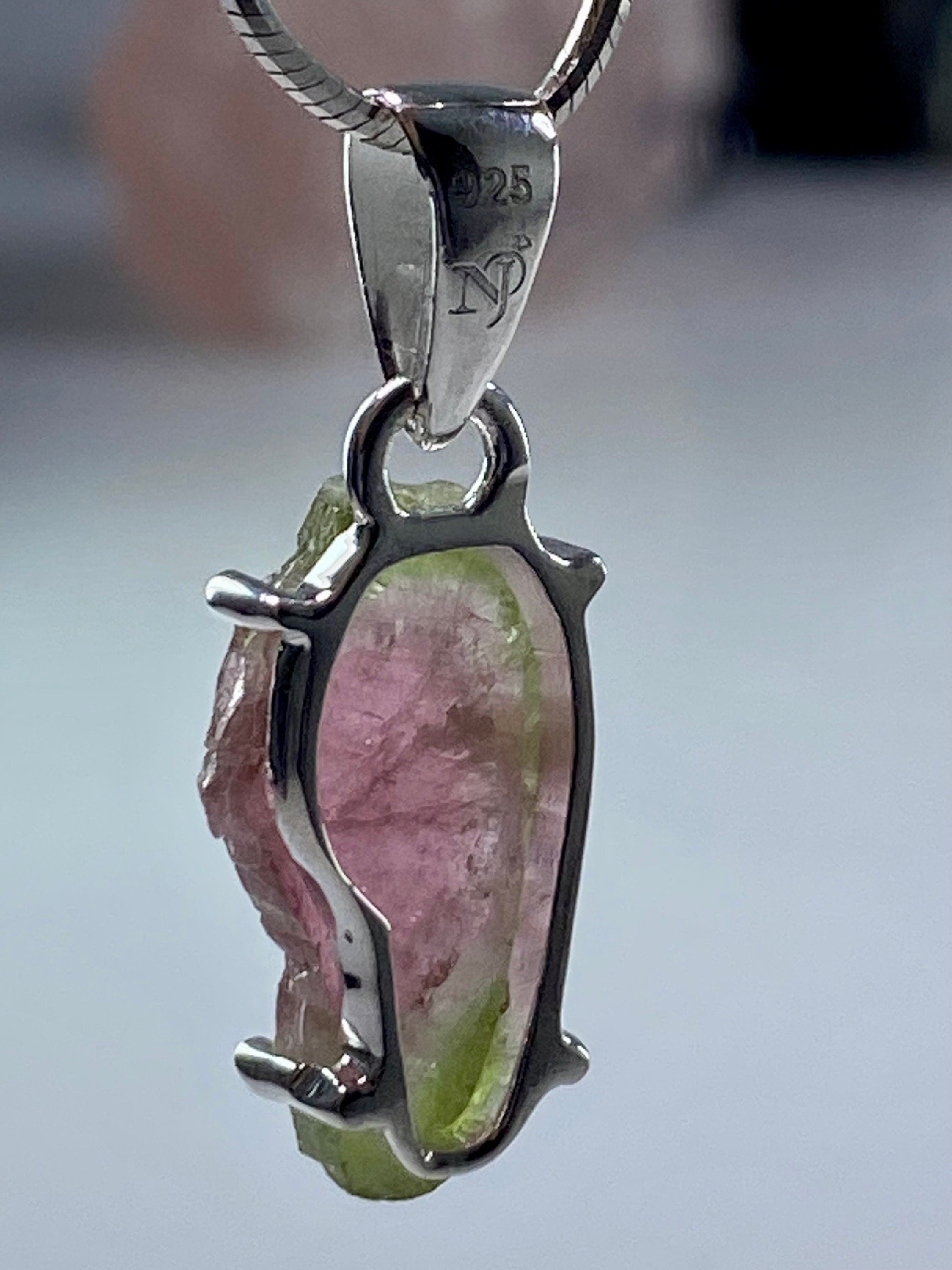 Watermelon Tourmaline Slice Silver pendant