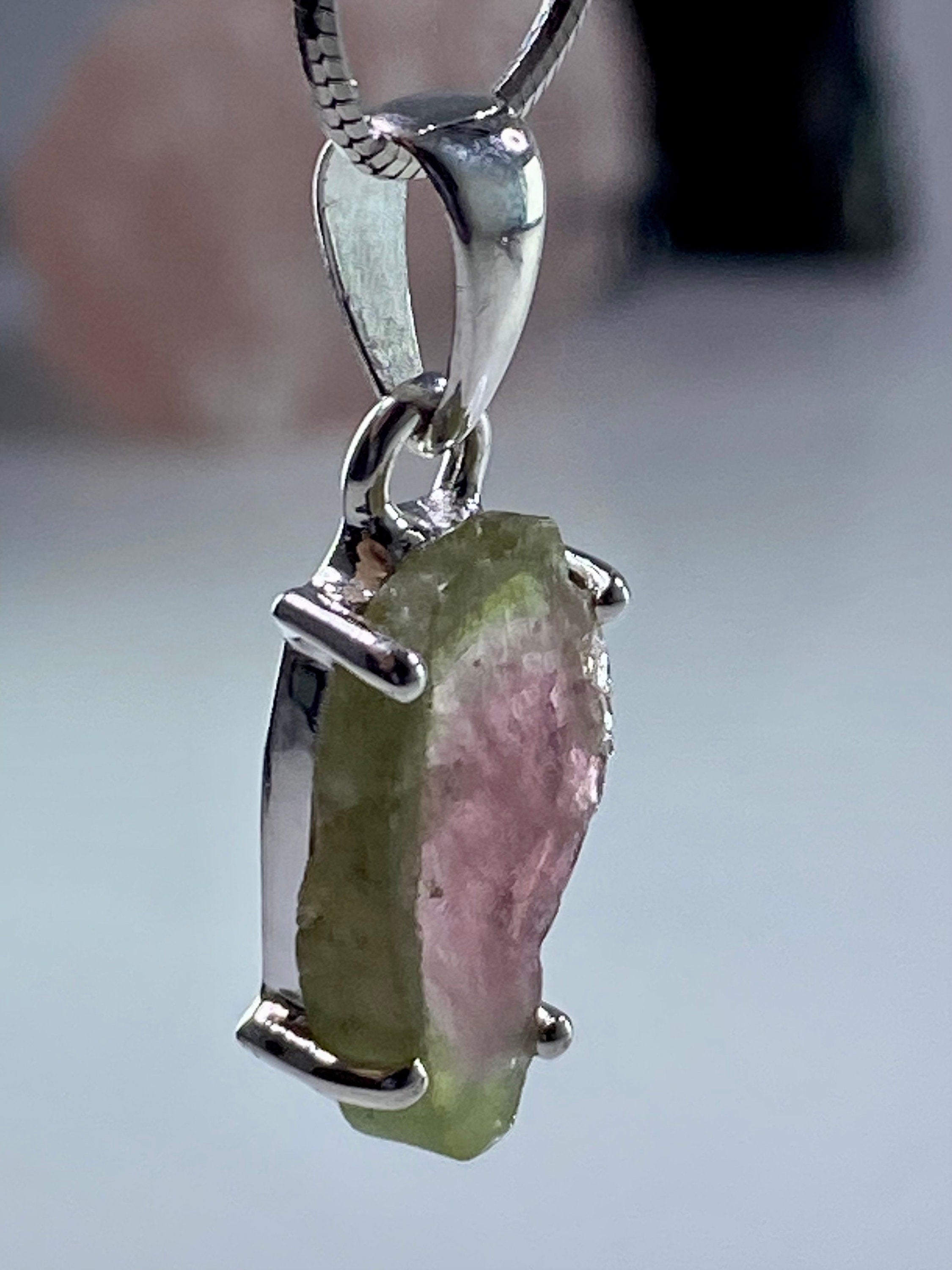 Watermelon Tourmaline Slice Silver pendant