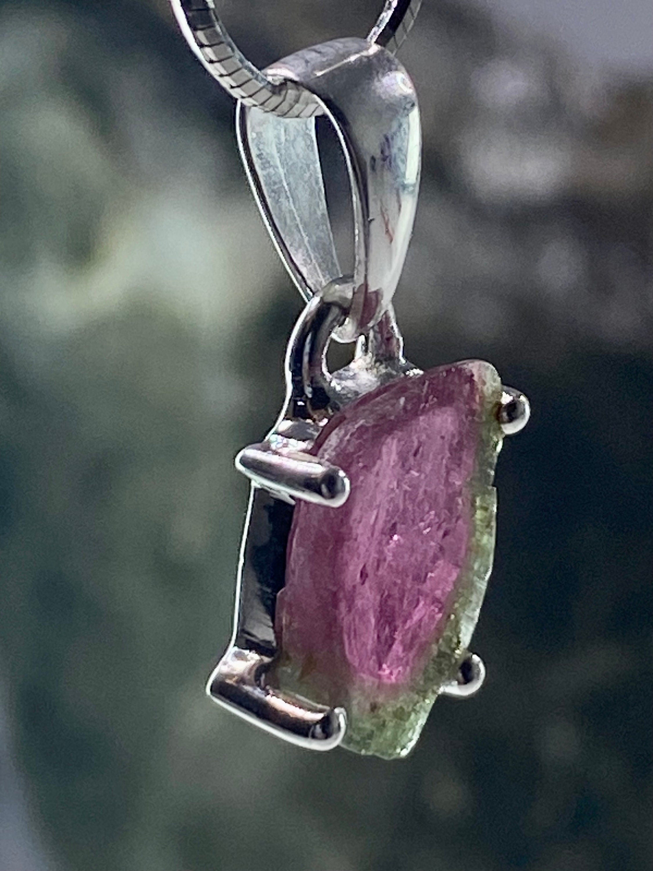 Watermelon Tourmaline Slice Silver pendant