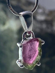 Watermelon Tourmaline Slice Silver pendant