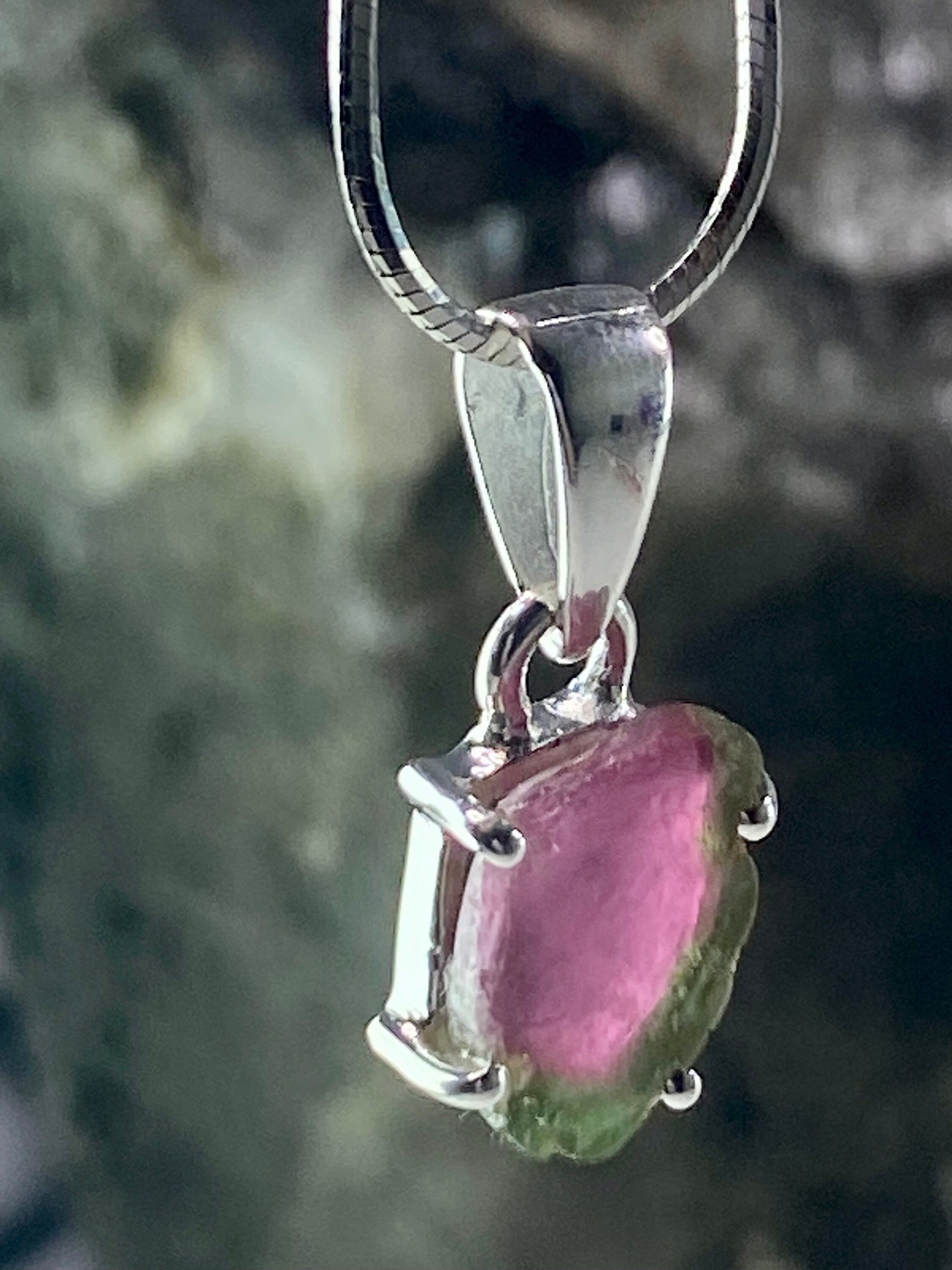 Watermelon Tourmaline Slice Silver pendant