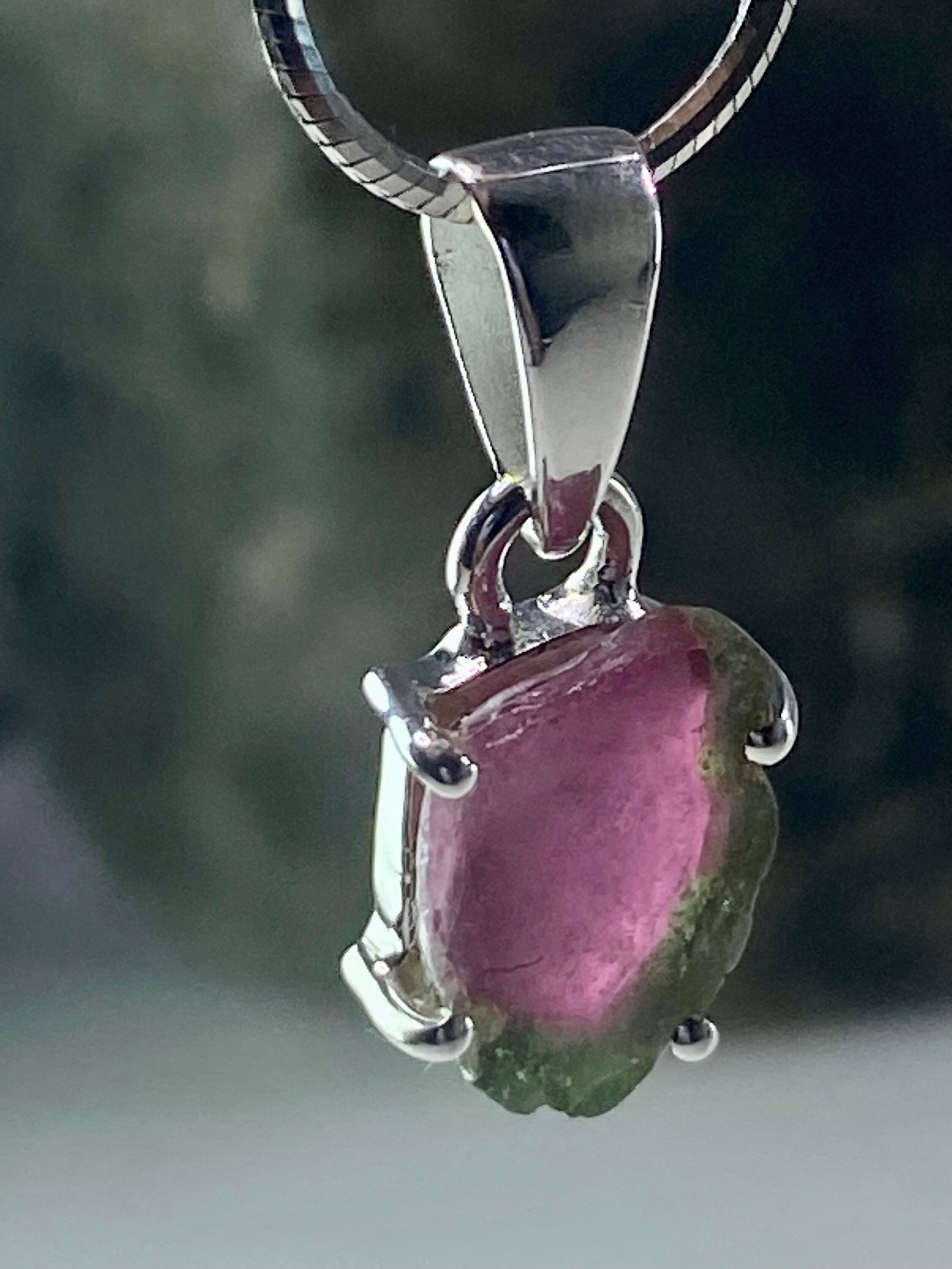 Watermelon Tourmaline Slice Silver pendant