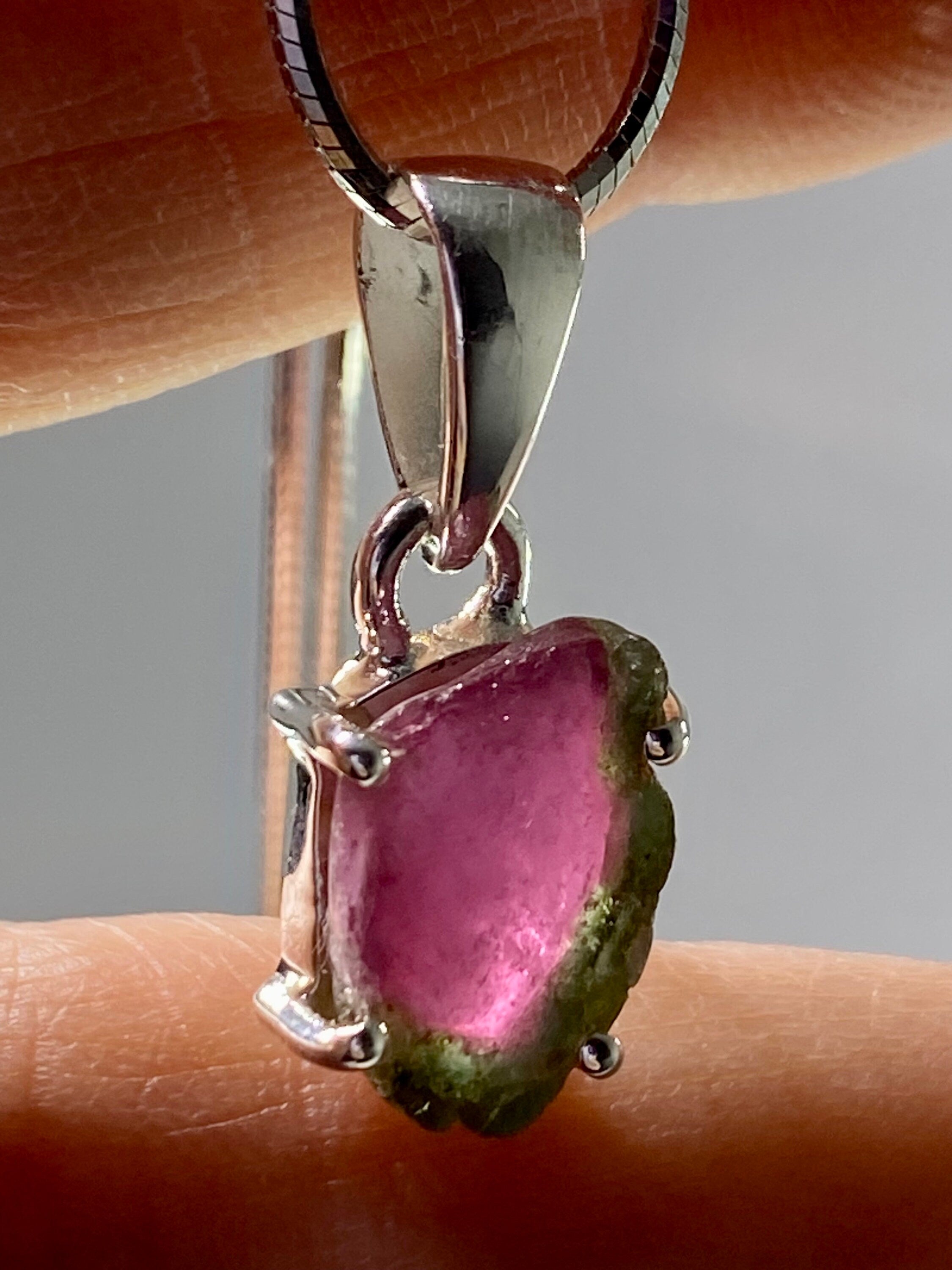 Watermelon Tourmaline Slice Silver pendant