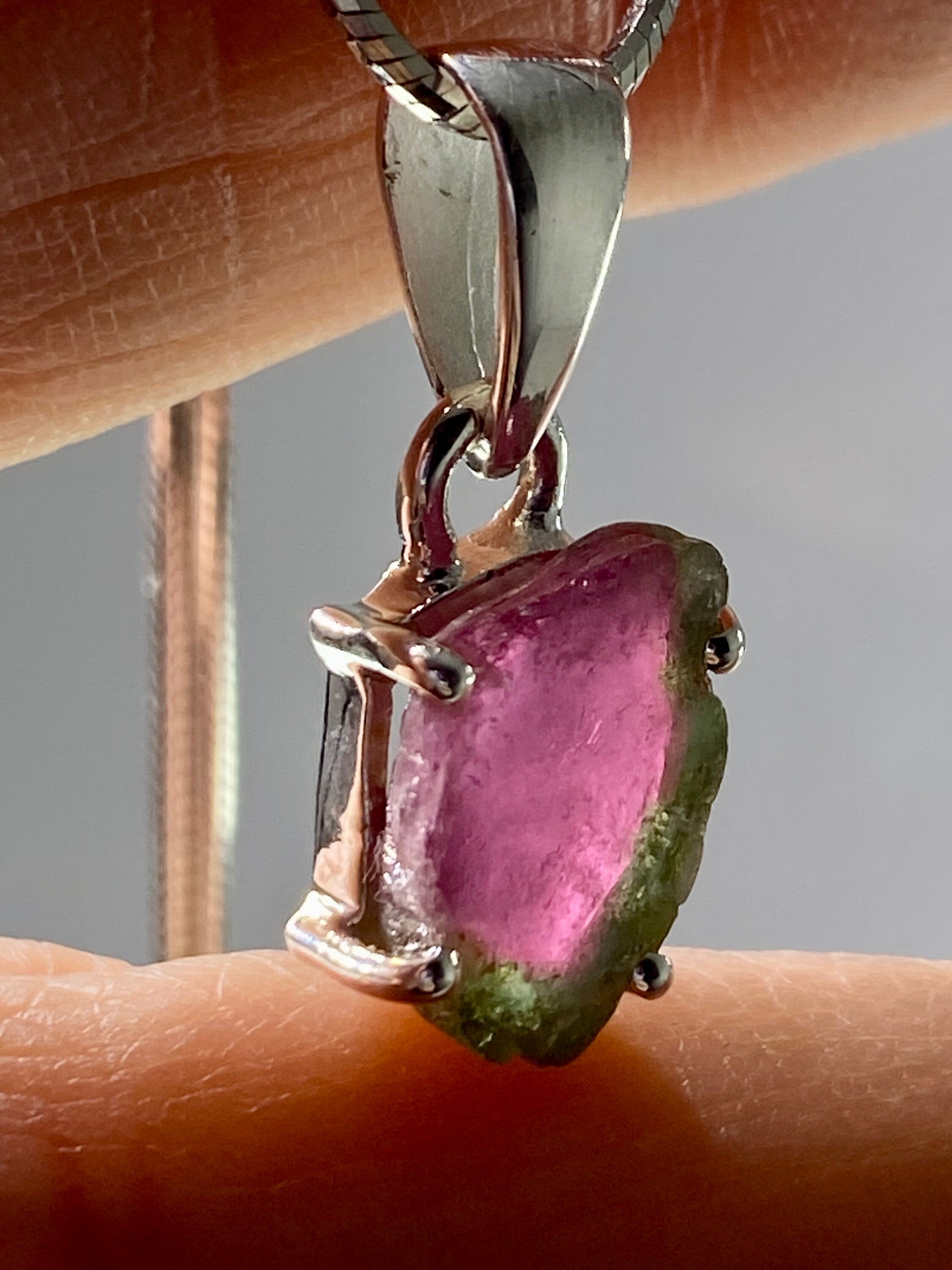 Watermelon Tourmaline Slice Silver pendant