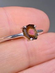 Watermelon Tourmaline Slice Silver ring