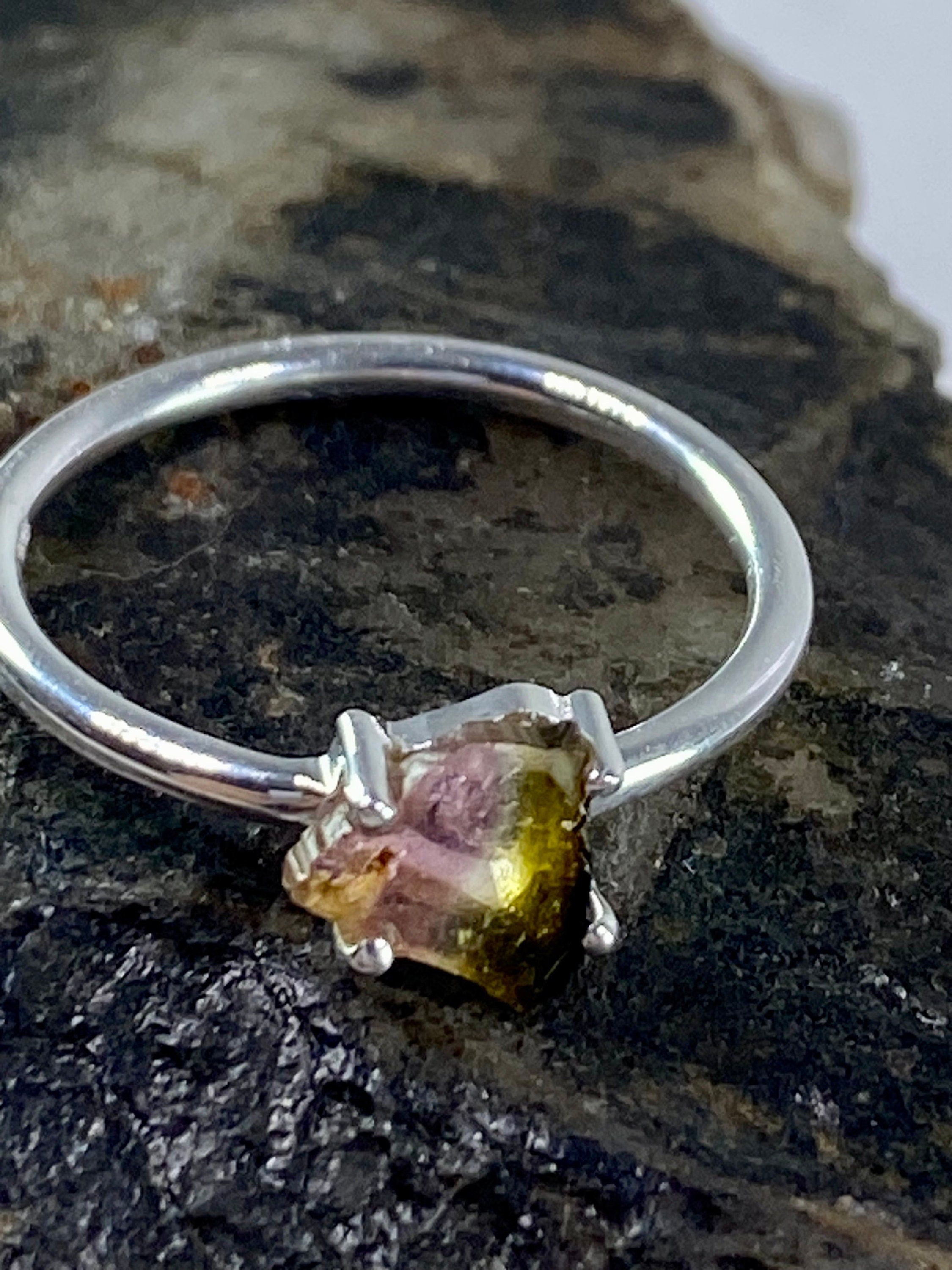 Watermelon Tourmaline Slice Silver ring