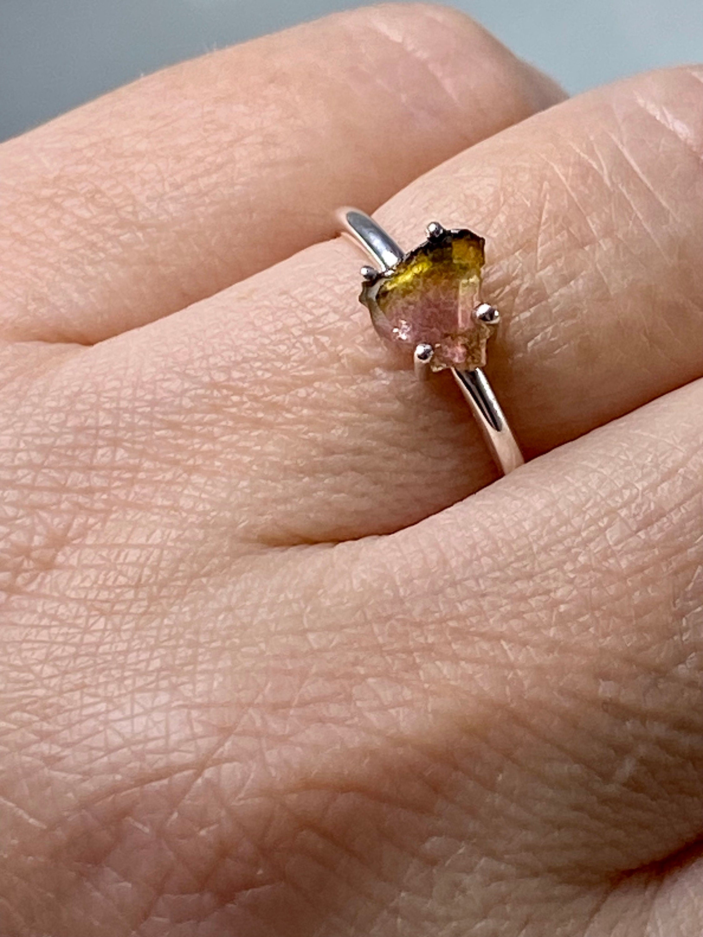 Watermelon Tourmaline Slice Silver ring