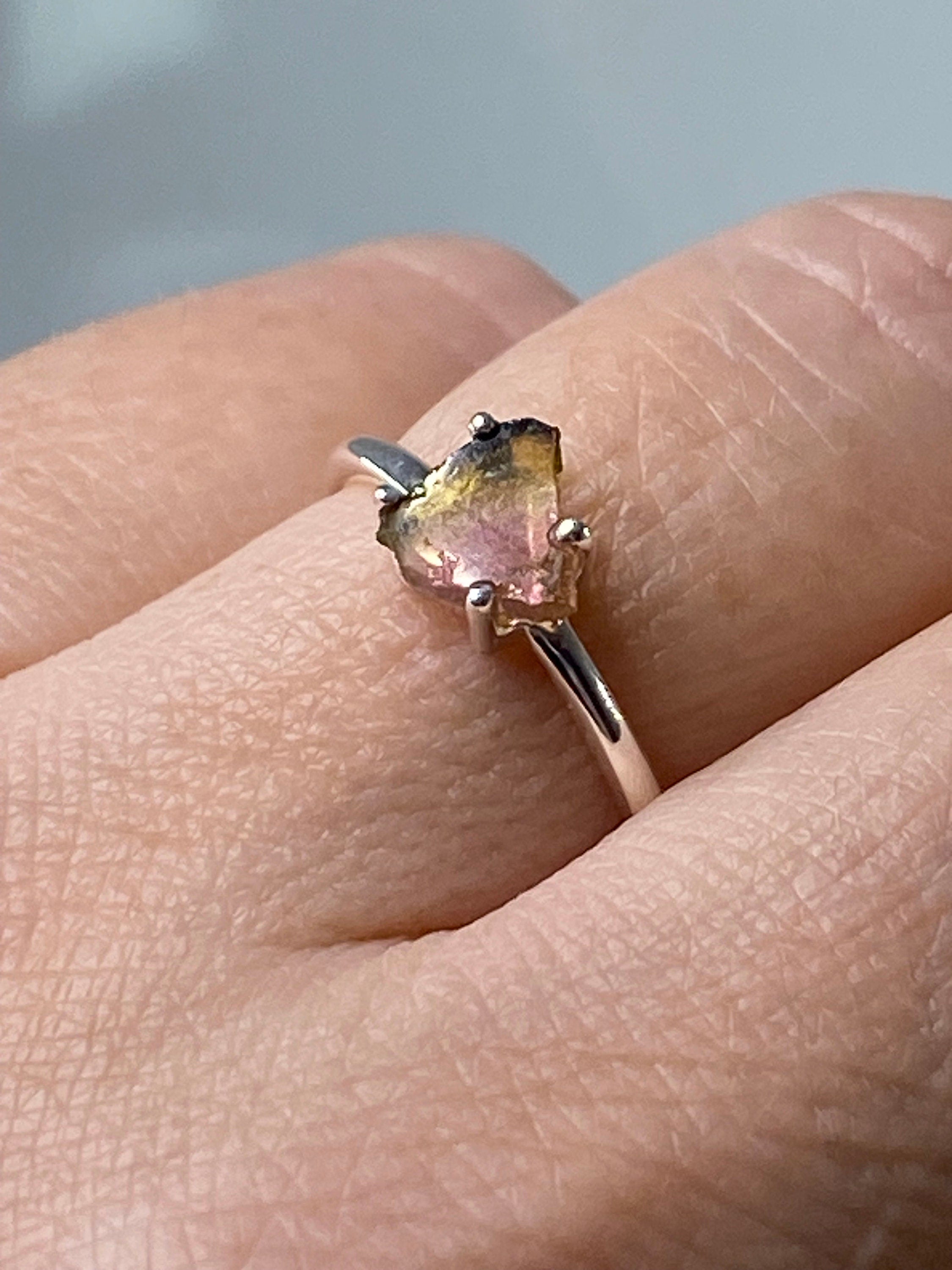 Watermelon Tourmaline Slice Silver ring