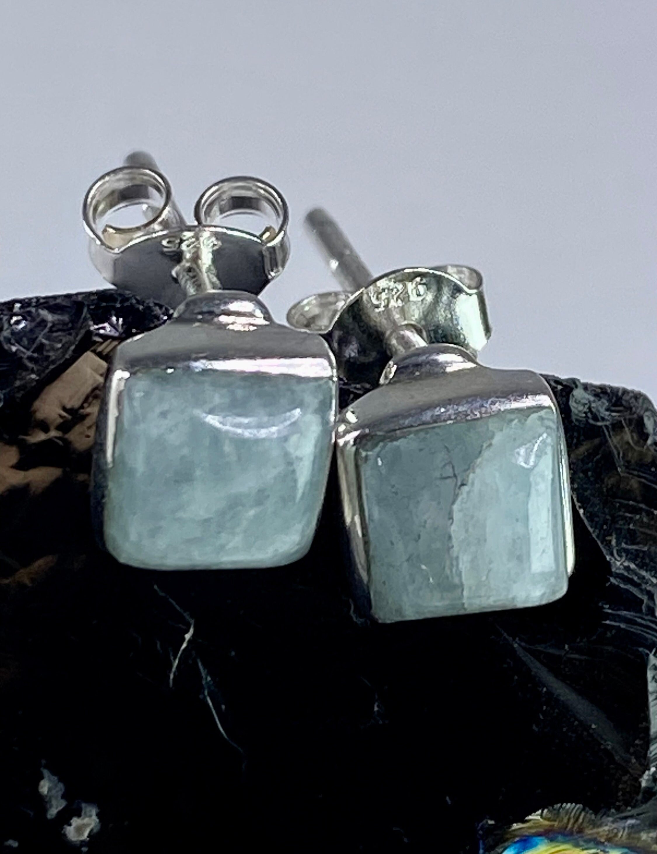 Natural Aquamarine and Silver Earrings