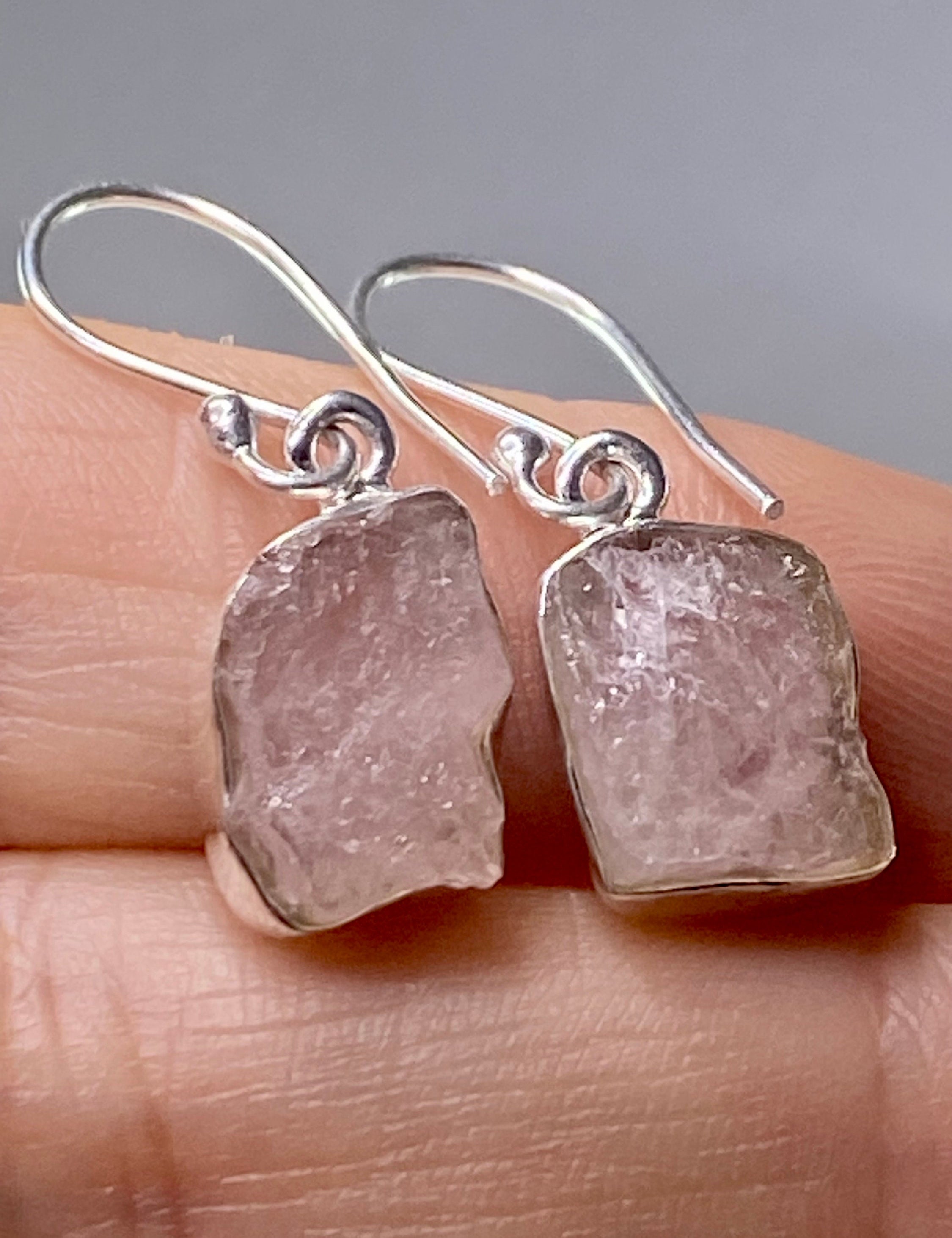 Raw Morganite and Sterling Silver Drop Earrings