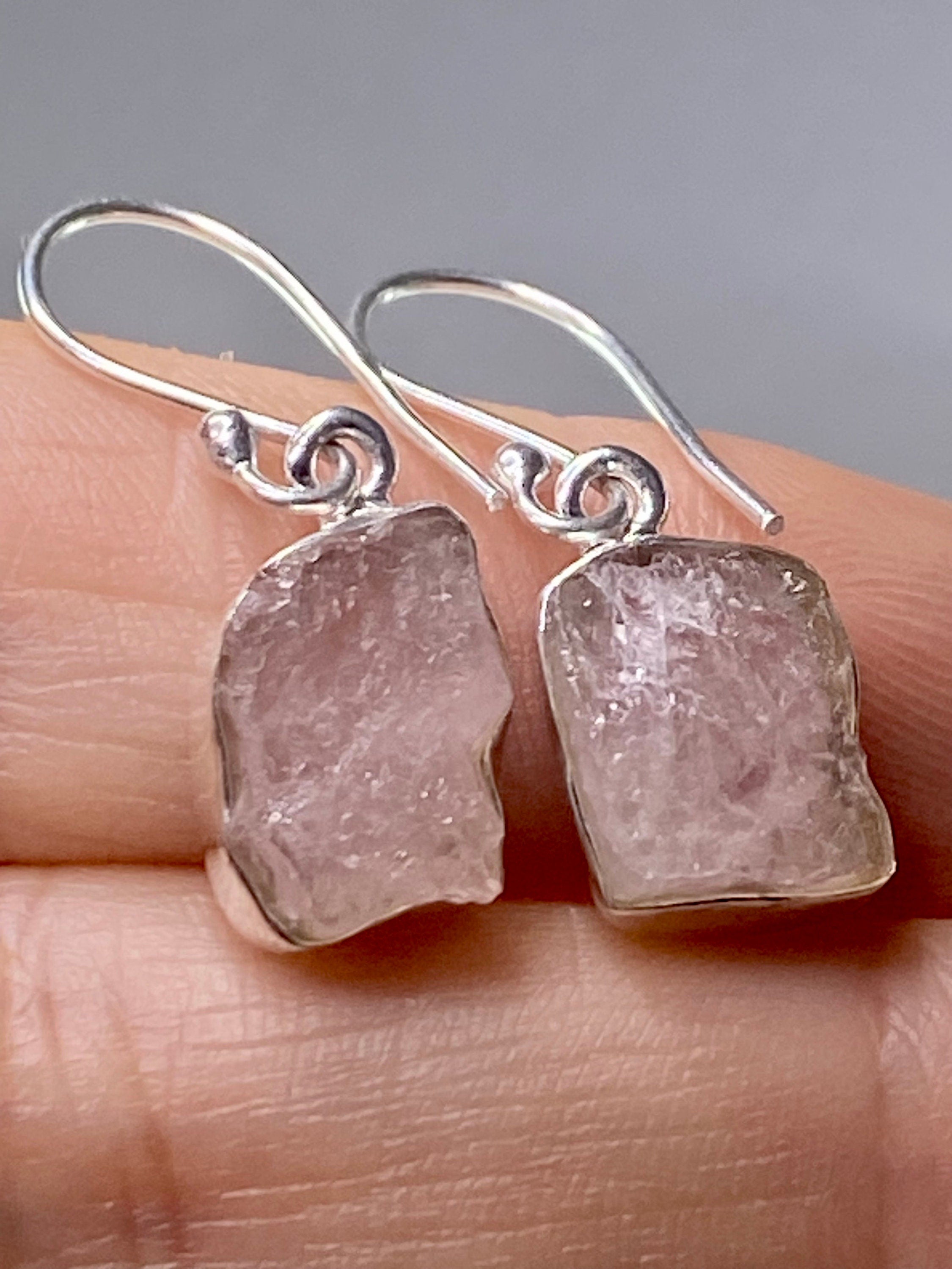 Raw Morganite and Sterling Silver Drop Earrings