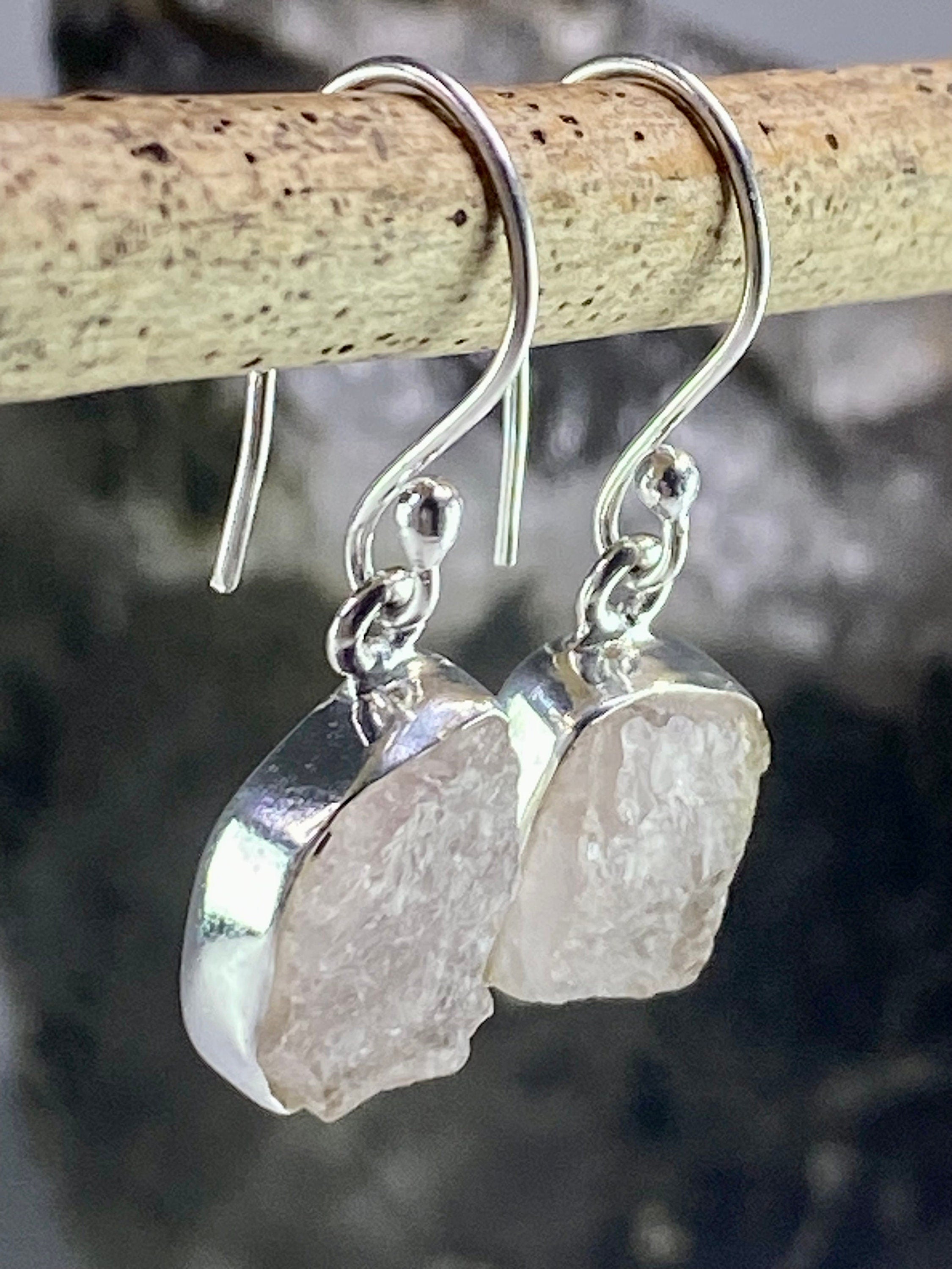 Raw Morganite and Sterling Silver Drop Earrings