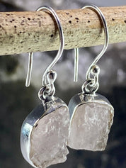 Raw Morganite and Sterling Silver Drop Earrings