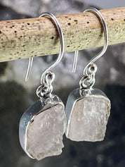 Raw Morganite and Sterling Silver Drop Earrings