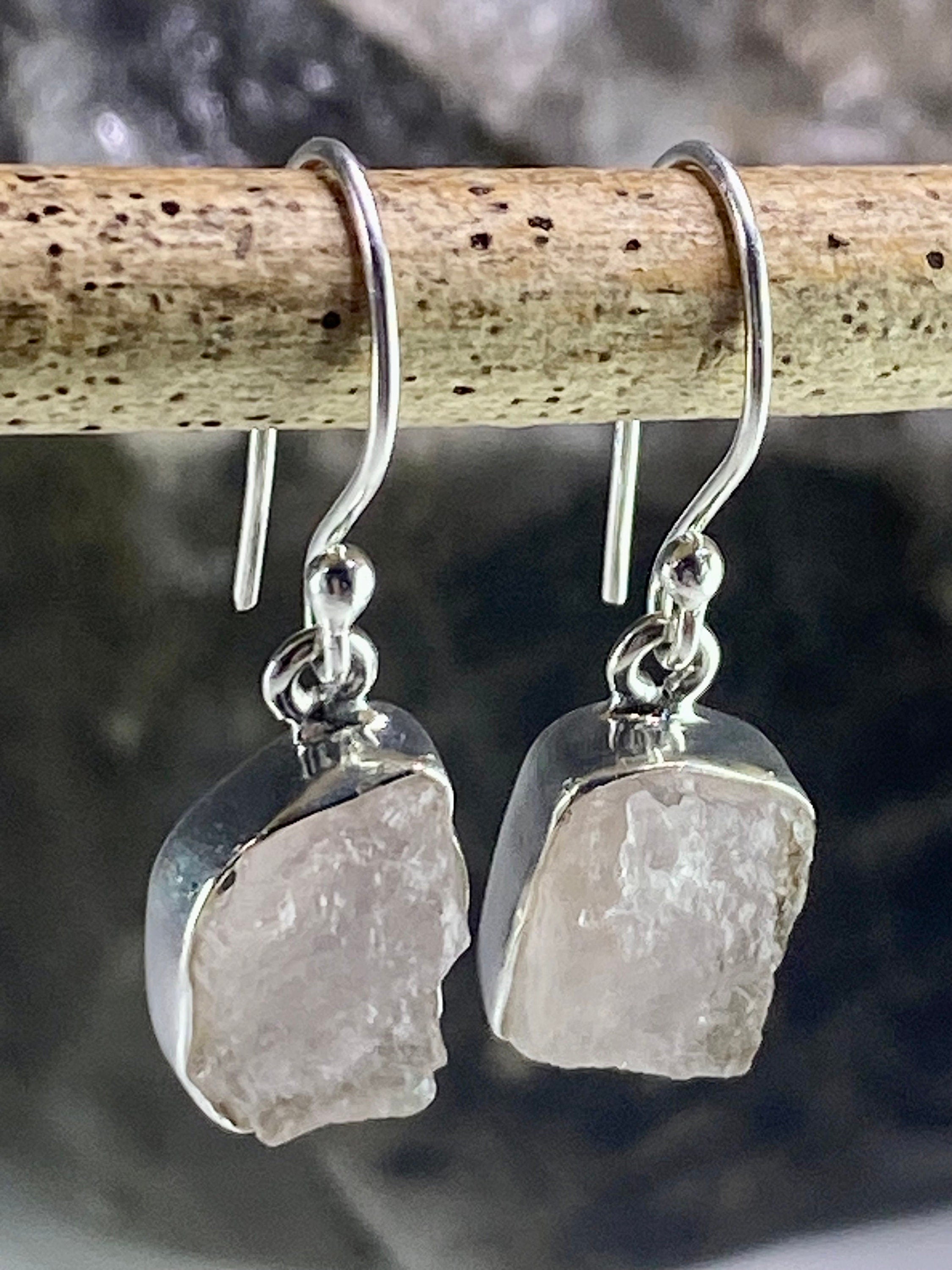 Raw Morganite and Sterling Silver Drop Earrings