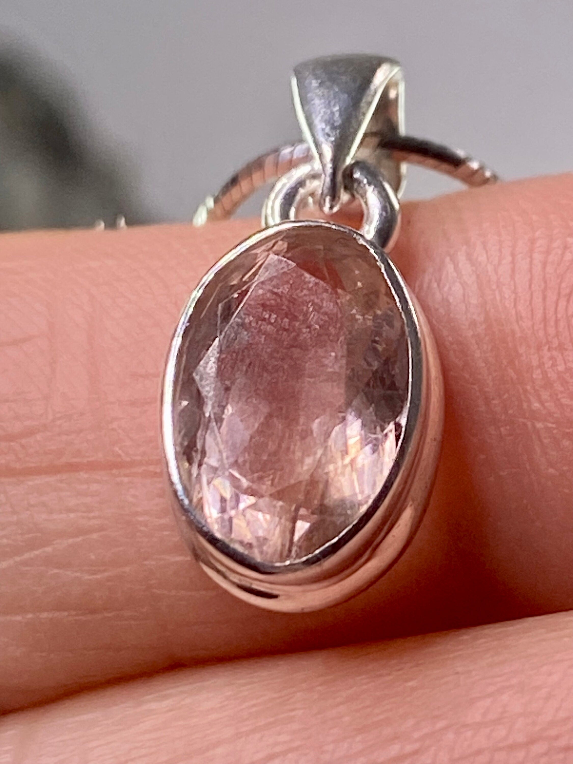 Faceted Morganite and Sterling Silver Pendant