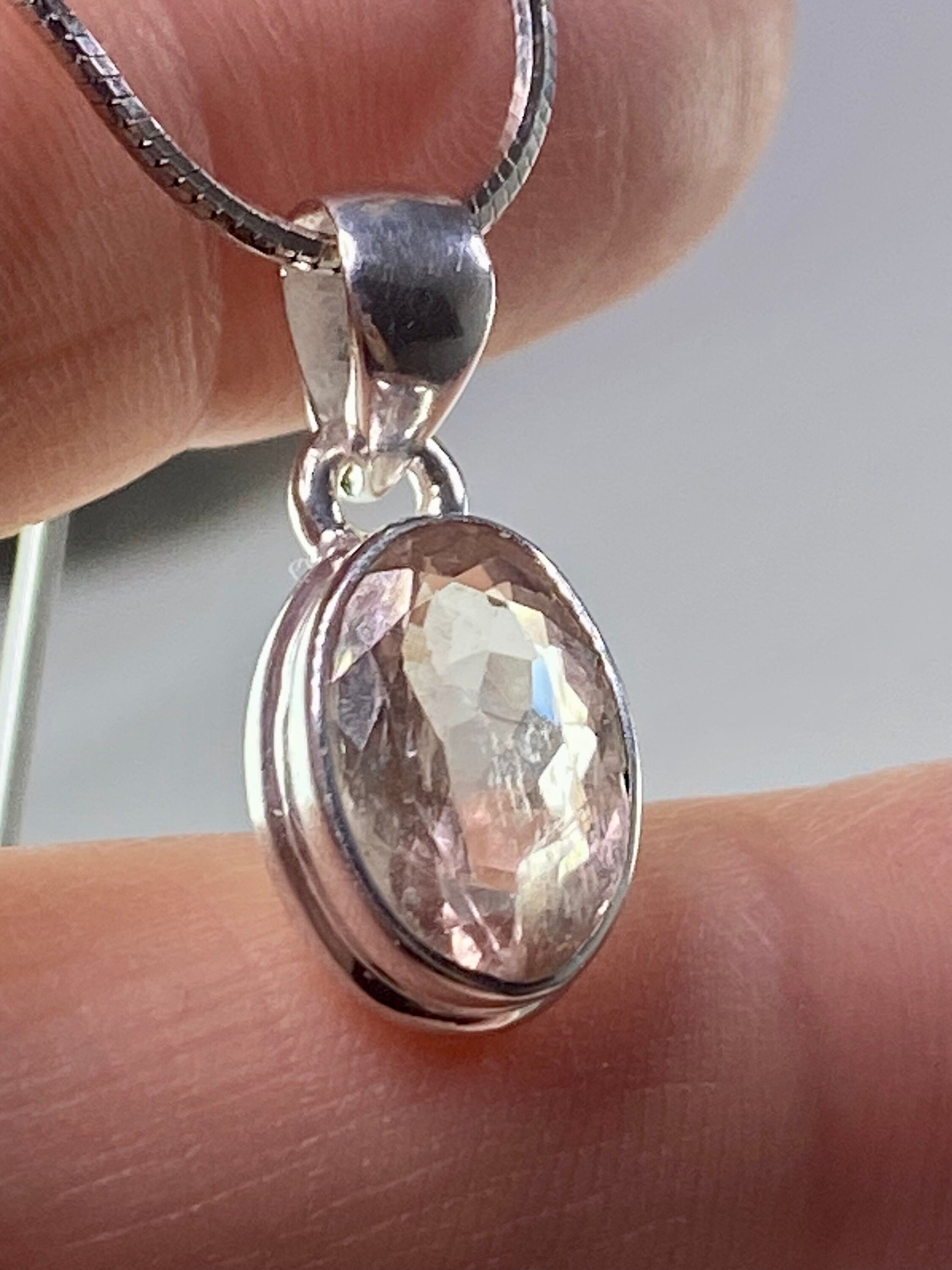 Faceted Morganite and Sterling Silver Pendant