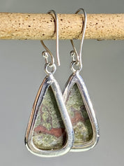 Natural Dragon Bloodstone and Silver Dangle Earrings