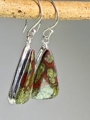 Natural Dragon Bloodstone and Silver Dangle Earrings