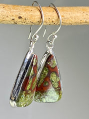 Natural Dragon Bloodstone and Silver Dangle Earrings