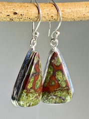 Natural Dragon Bloodstone and Silver Dangle Earrings