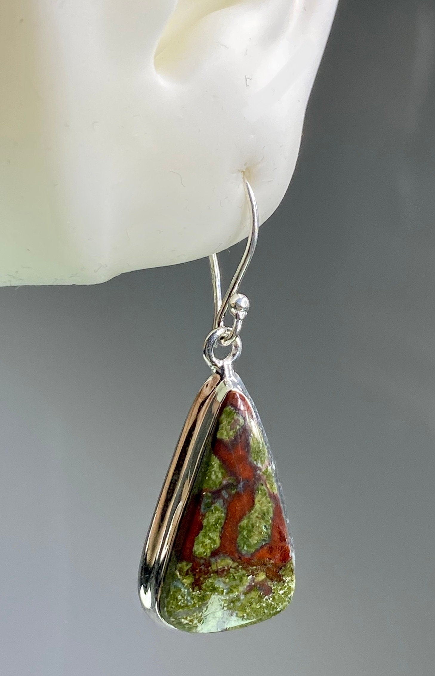 Natural Dragon Bloodstone and Silver Dangle Earrings