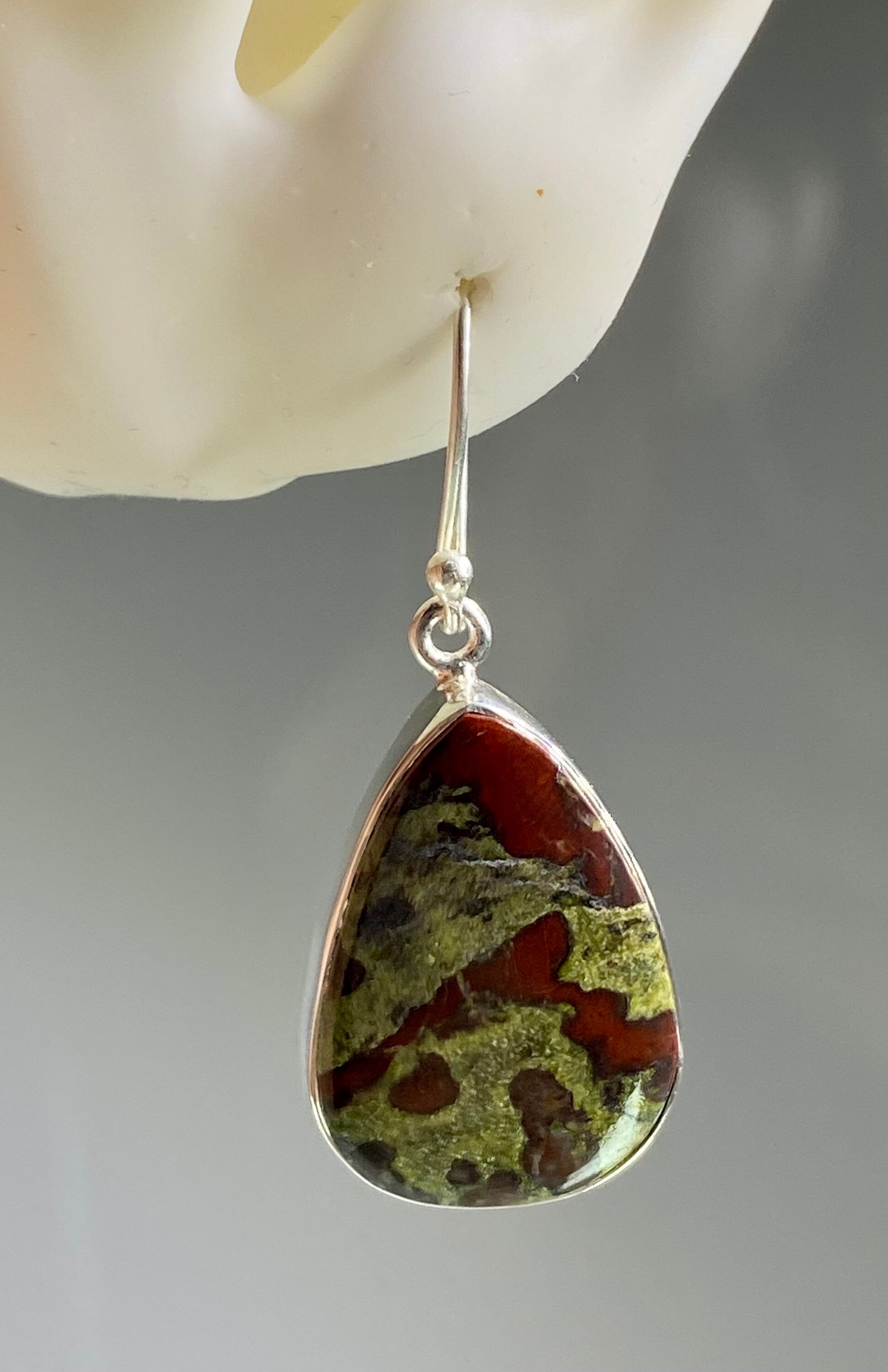 Natural Dragon Bloodstone and Silver Dangle Earrings