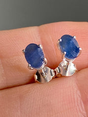 Raw Sapphire and Silver Stud Earrings