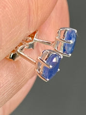 Raw Sapphire and Silver Stud Earrings