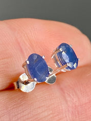 Raw Sapphire Stud Earrings: 925 Sterling Silver, September Birthstone