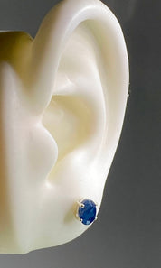 Raw Sapphire and Silver Stud Earrings