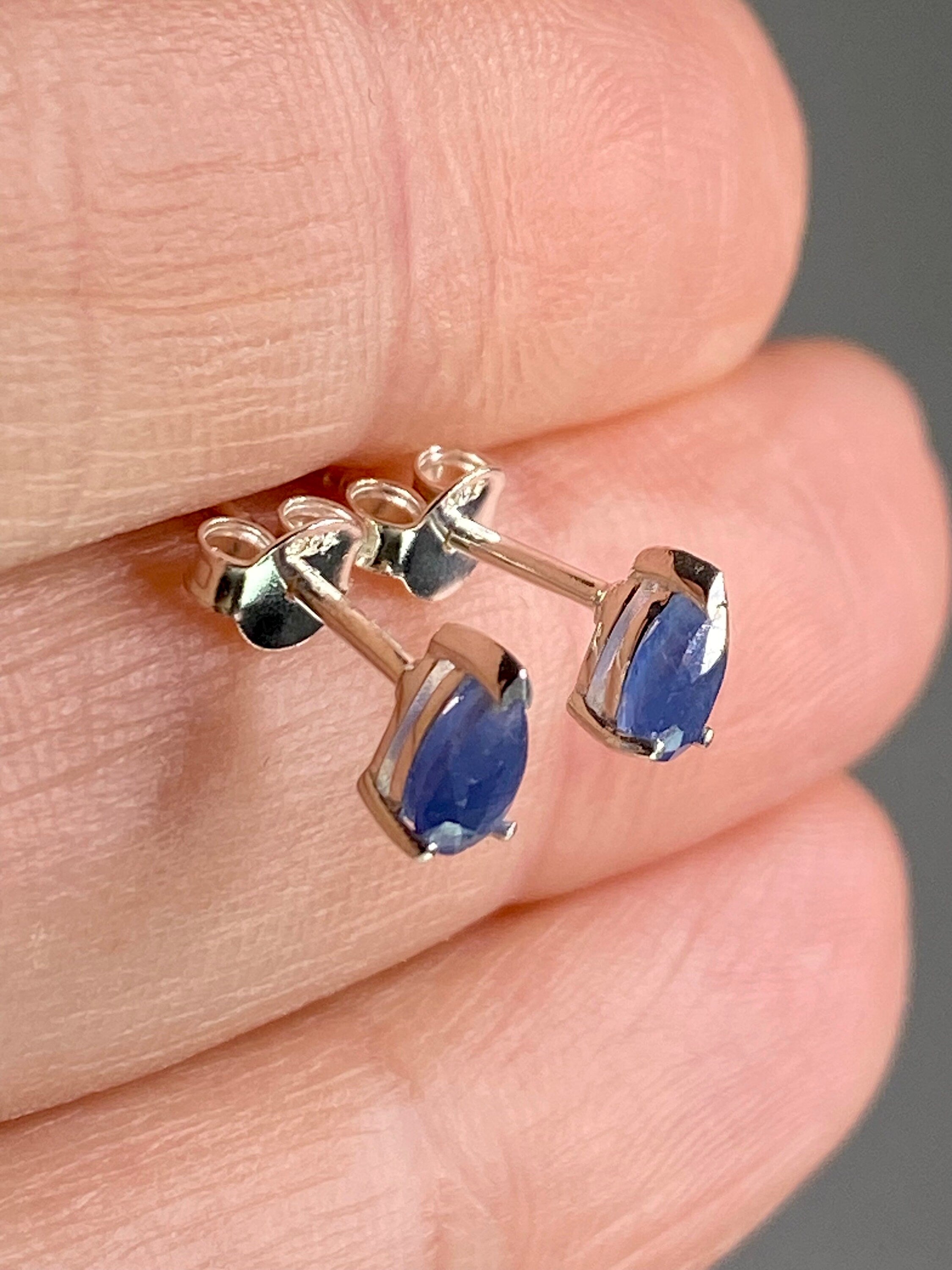 Raw Sapphire and Silver Stud Earrings