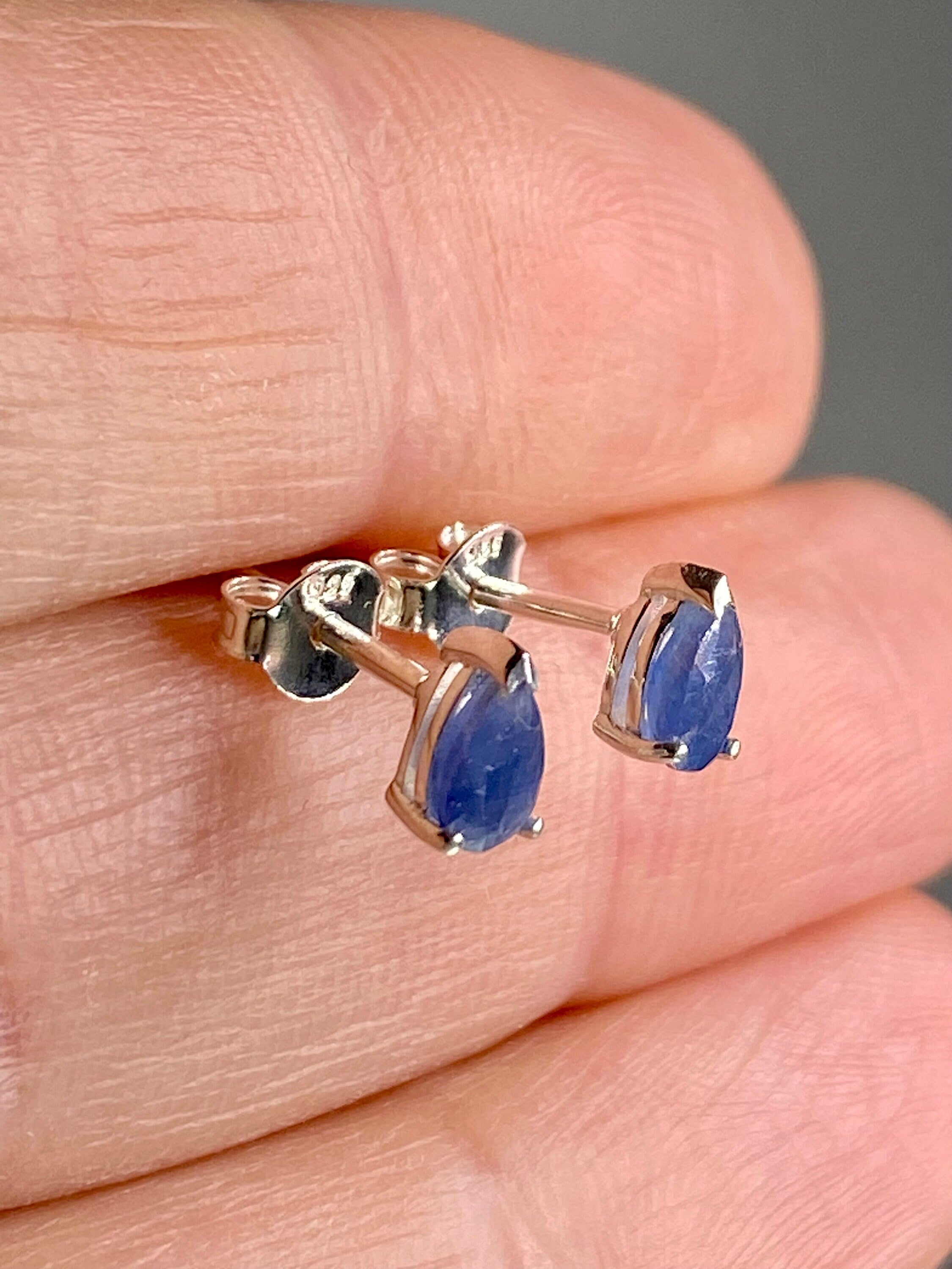 Raw Sapphire and Silver Stud Earrings