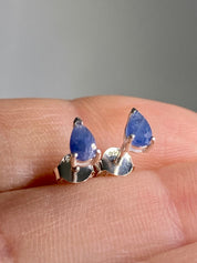 Raw Sapphire and Silver Stud Earrings