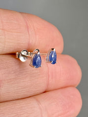 Raw Sapphire and Silver Stud Earrings